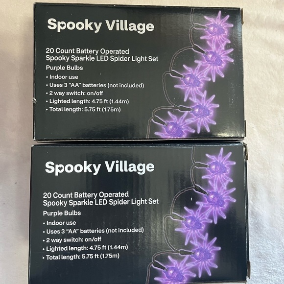Spooky Sparkle LED Spider Light Set 2 Boxes Purple Bulbs 4.75 FT Lighted Length - Picture 2 of 3